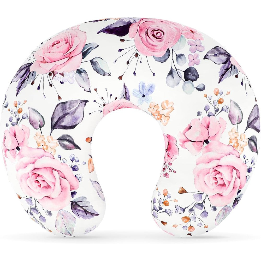 Pea Pod nursing pillow cover front view in pink floral pattern