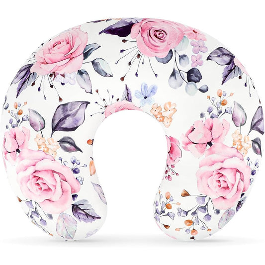 Pea Pod nursing pillow cover front view in pink floral pattern