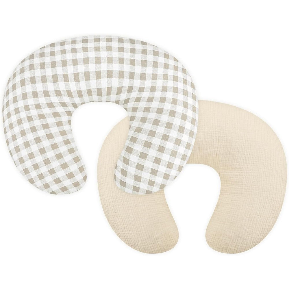Dilimi Muslin Nursing Pillow Cover 2 Pack front view with checkered pattern
