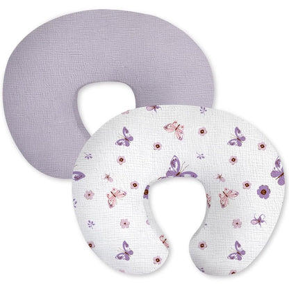 Little Grape Land muslin nursing pillow covers front view purple butterfly print