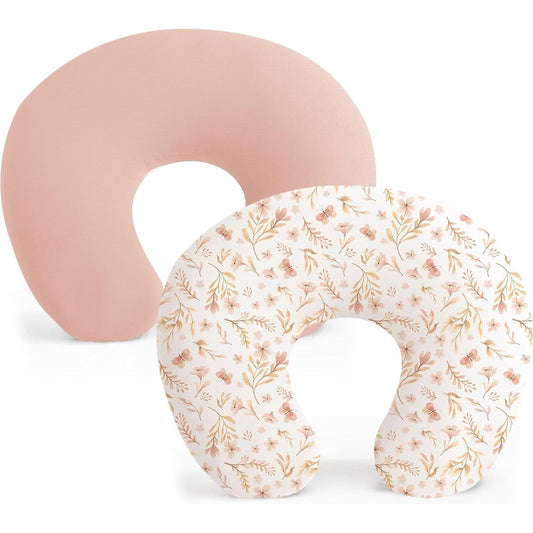 Konssy 2 Pack Nursing Pillow Covers front view showing pink floral pattern