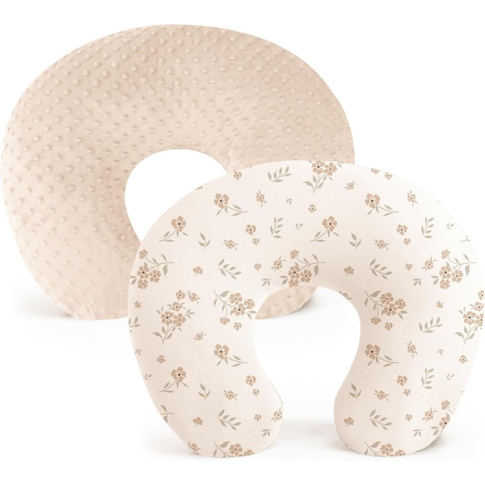 Konssy 2 Pack Nursing Pillow Covers front view showing the textured Brown and Blossom patterned breastfeeding slipcovers.
