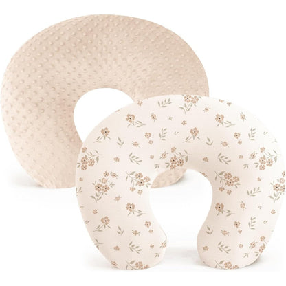 Konssy 2 Pack Nursing Pillow Covers front view showing the textured Brown and Blossom patterned breastfeeding slipcovers.