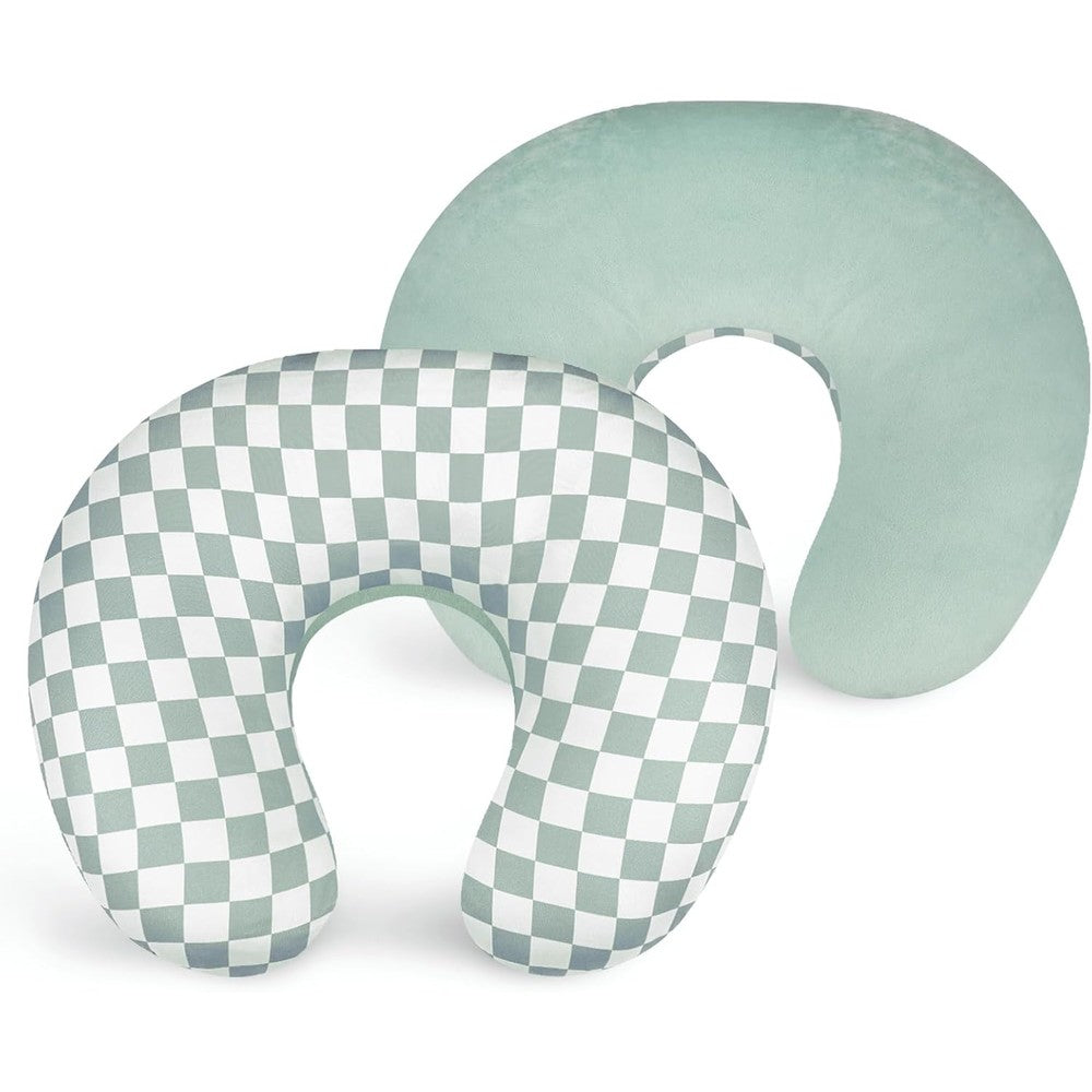 Dilimi nursing pillow cover in green checkered pattern front view