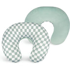 Dilimi nursing pillow cover in green checkered pattern front view