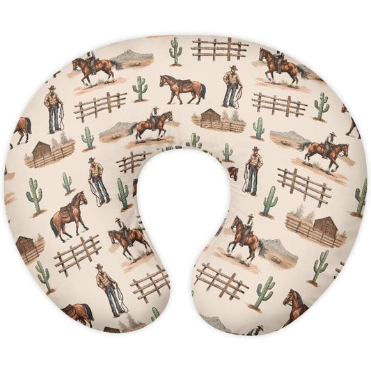 Tongluoye Cowboy Nursing Pillow Cover front view featuring beige western horse pattern.