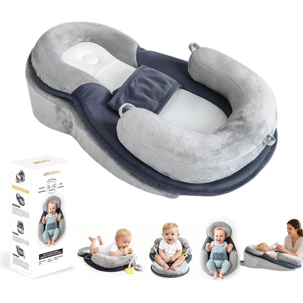 Love Mage 4-in-1 baby feeding pillow in gray front view