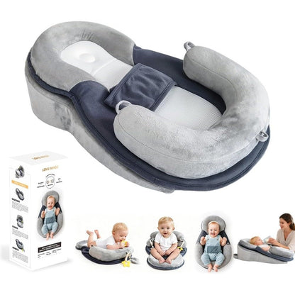 Love Mage 4-in-1 baby feeding pillow in gray front view