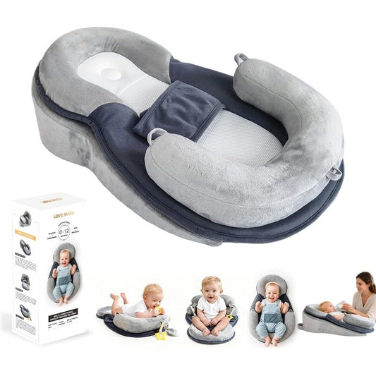 Love Mage 4-in-1 baby feeding pillow in gray front view