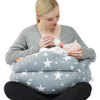 Chilling Home nursing pillow front view showing grey pattern and ergonomic design