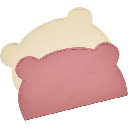 Sili Factory Silicone Bear Placemat for Toddlers front view white pink baby feeding mat
