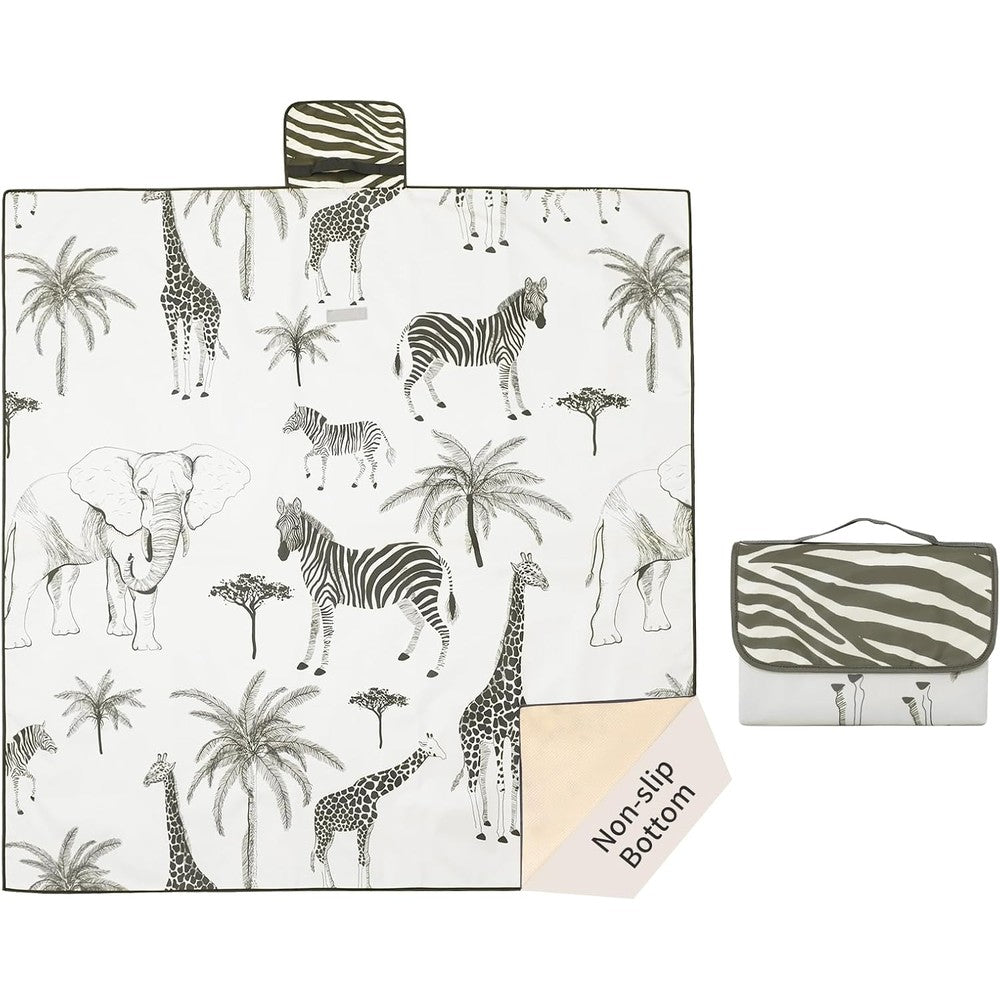 Insular baby splat mat safari print front view under high chair