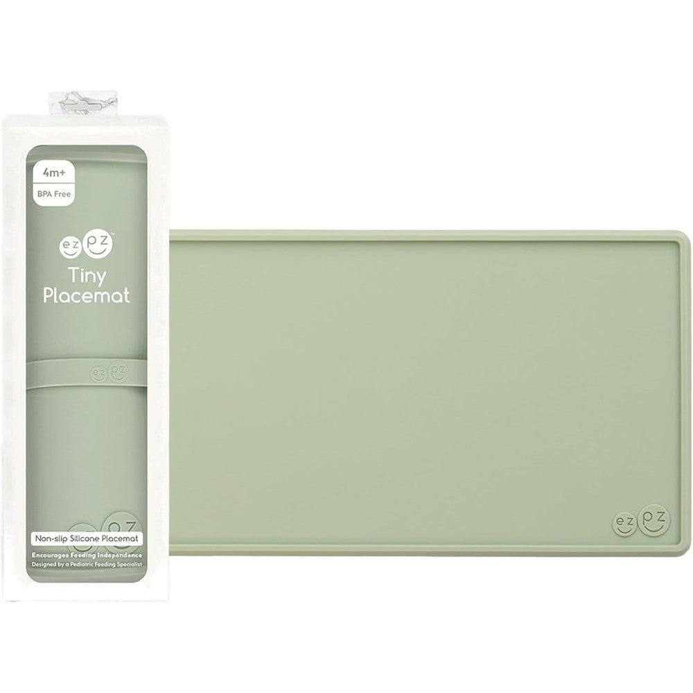 Ezpz Tiny Placemat Sage front view showing the sleek non slip silicone design for infants.