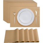 Servietto disposable wood paper placemats front view on a rustic dining table setting.