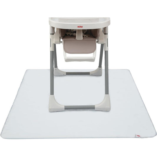 Nuby High Chair Square Floor Mat front view under a modern baby high chair protecting a wooden kitchen floor