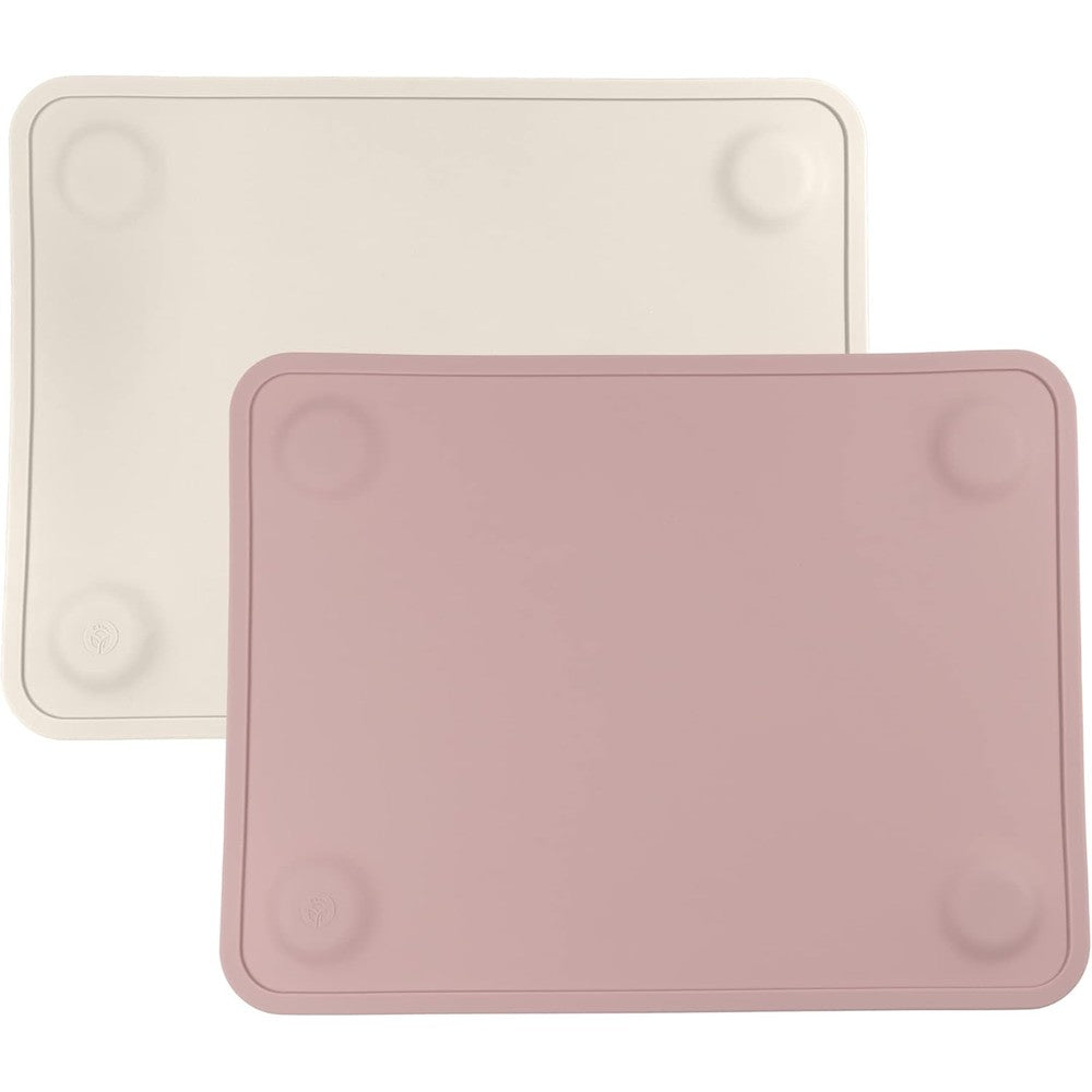 WeeSprout Silicone Suction Placemats front view of two pack in matte dark gray and green colors on a clean table