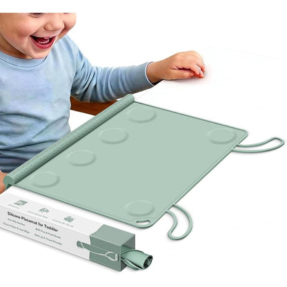 DZDOV Silicone Placemat for Toddlers front view showing Sage Green non slip eating surface