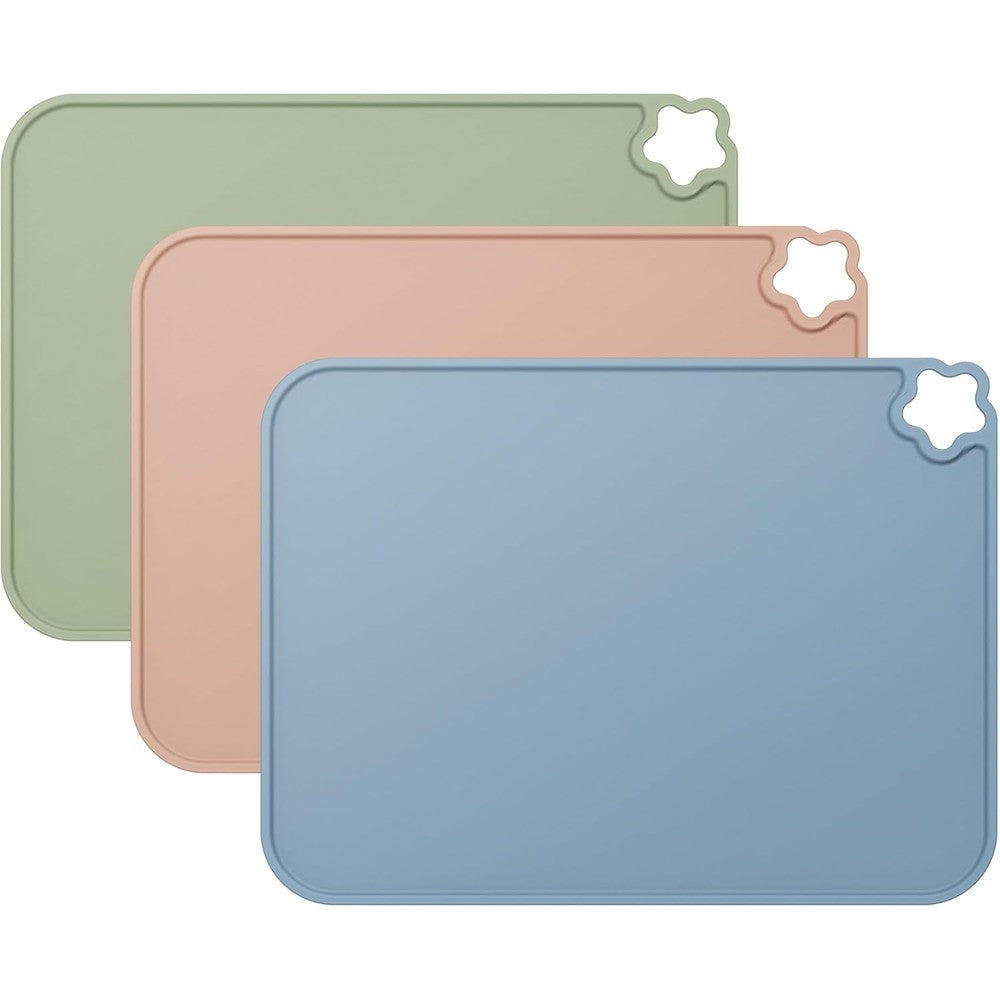 Cutebe silicone toddler placemat 3 pack front view laid flat on a dining table