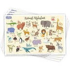 KiddyKornerz waterproof disposable placemats front view showing animal alphabet design for babies.