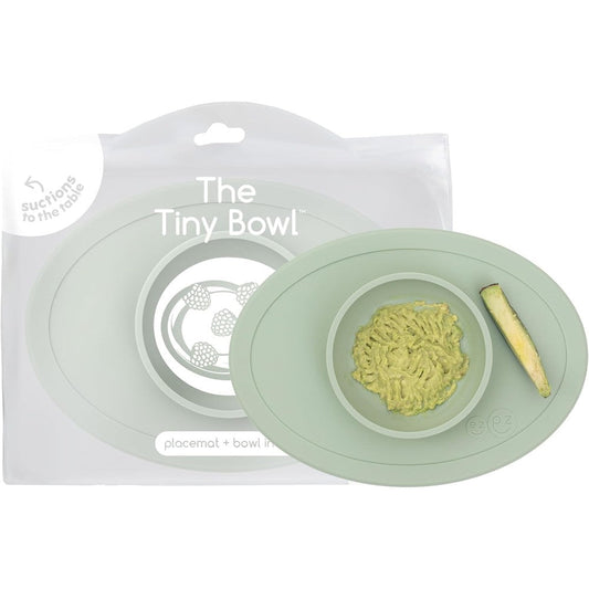 Ezpz Tiny Bowl in Sage front view showing the suction placemat base