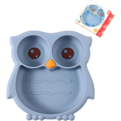 PandaEar Toddler Suction Plate Owl Shape Blue front view