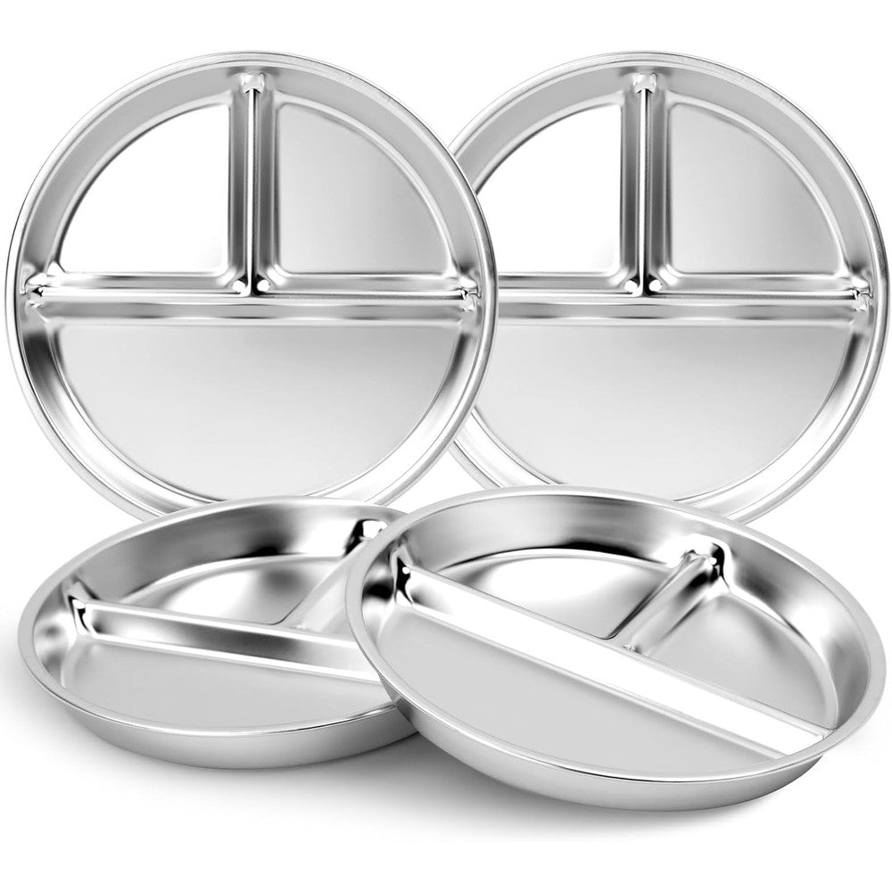Bakpoco Stainless Steel Kids Divided Plates 4 Pack front view