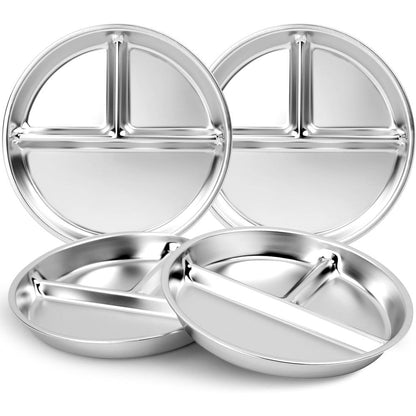Bakpoco Stainless Steel Kids Divided Plates 4 Pack front view