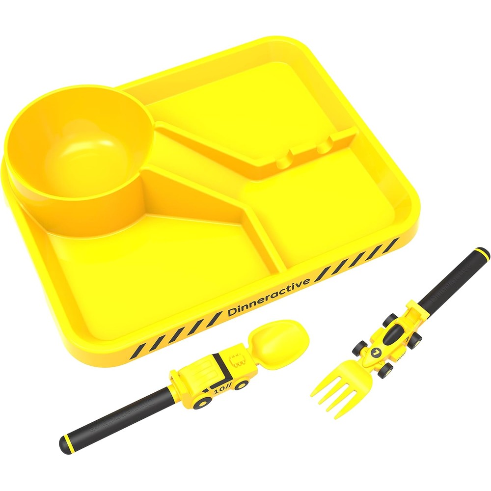 Dinneractive yellow race car dining set for kids front view