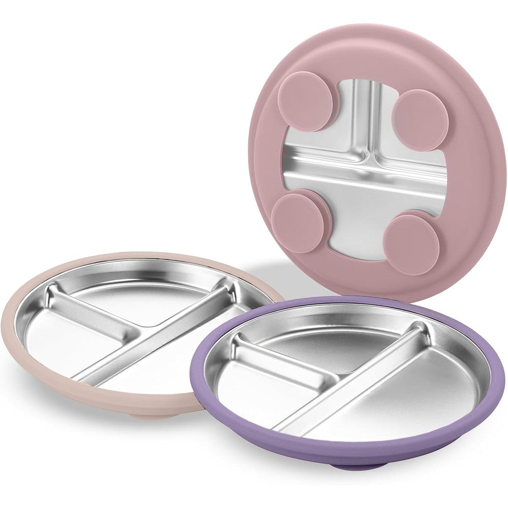 Spmktqk stainless steel kids plate front view with suction base