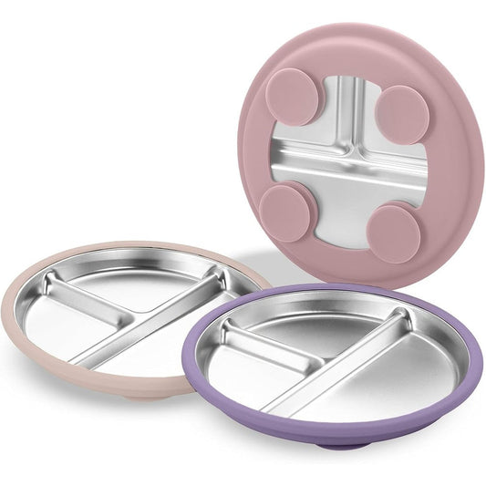 Spmktqk stainless steel kids plate front view with suction base