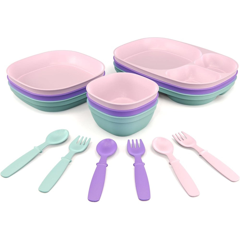 MightyMoe toddler dinnerware set front view pastel colors
