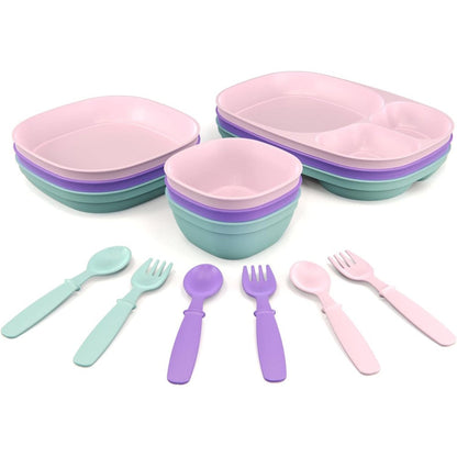 MightyMoe toddler dinnerware set front view pastel colors