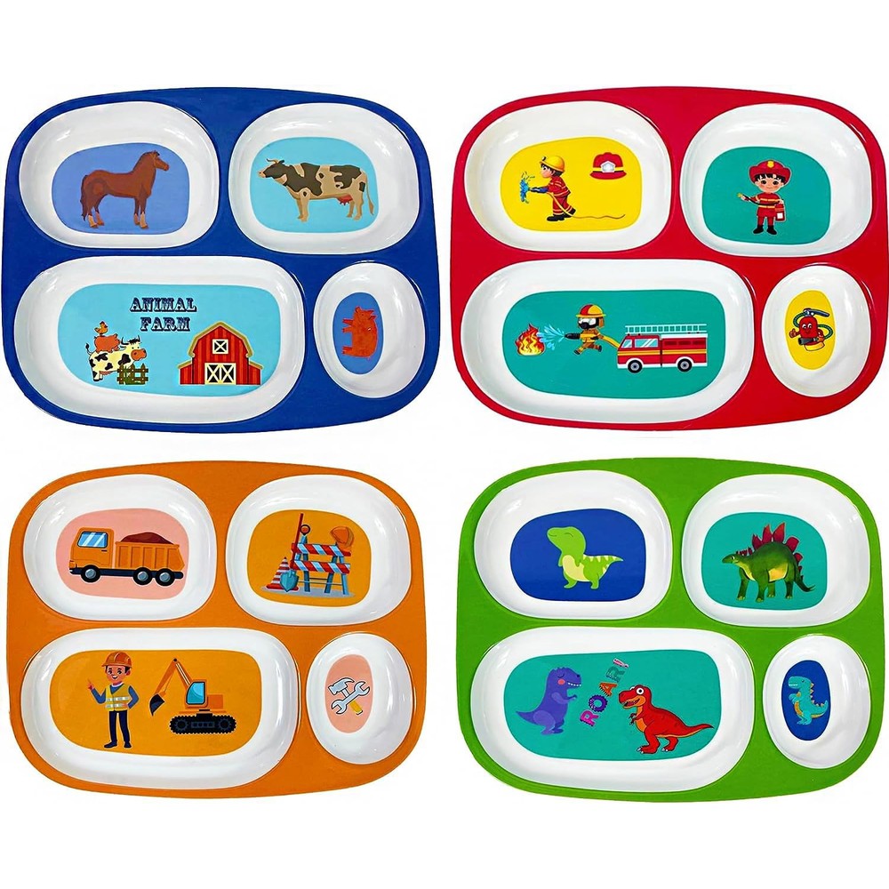 4E's Novelty kids melamine divided dinner plates set of 4 front view