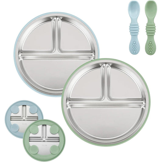 PandaEar stainless steel baby suction plates front view set