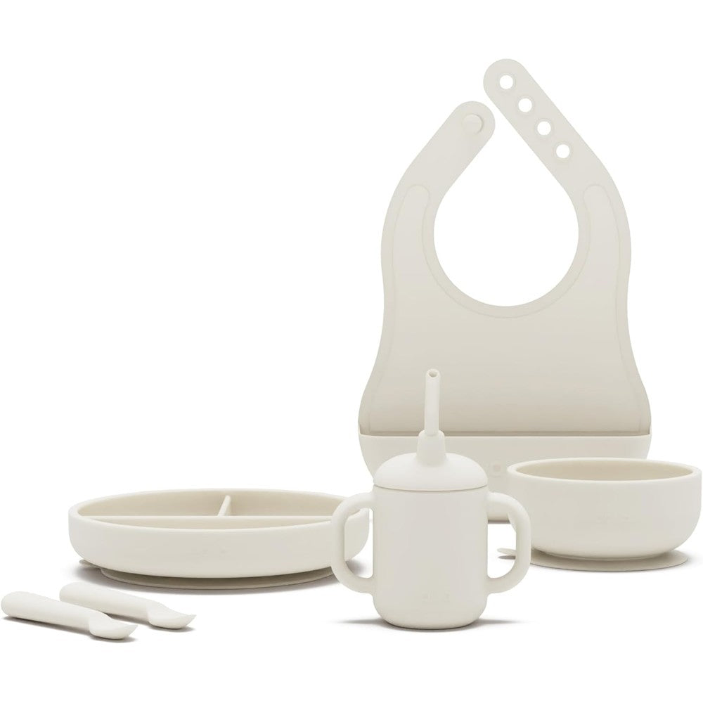 Lalo First Bites 6-piece feeding set in Oatmeal color front view