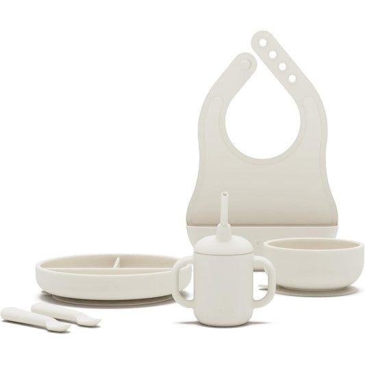 Lalo First Bites 6-piece feeding set in Oatmeal color front view