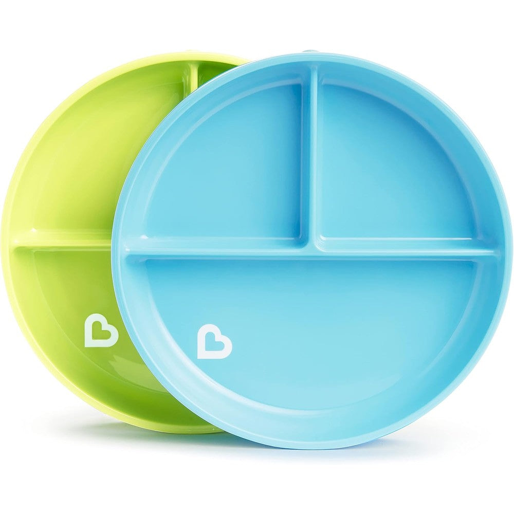 Munchkin Stay Put Divided Suction Plates front view blue and green