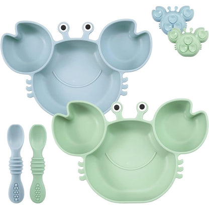 PandaEar silicone suction plate crab shape blue and green set
