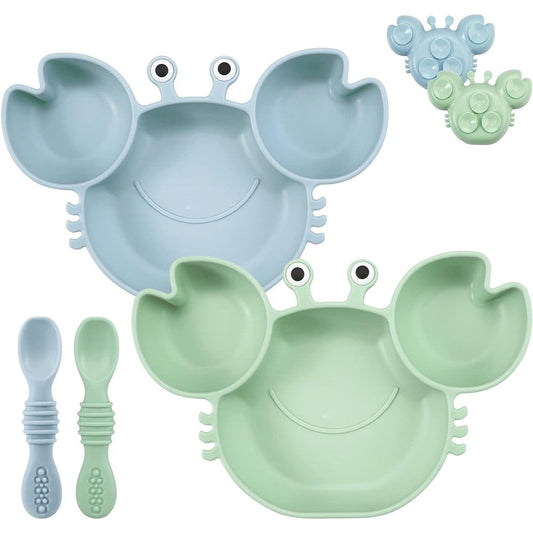 PandaEar silicone suction plate crab shape blue and green set