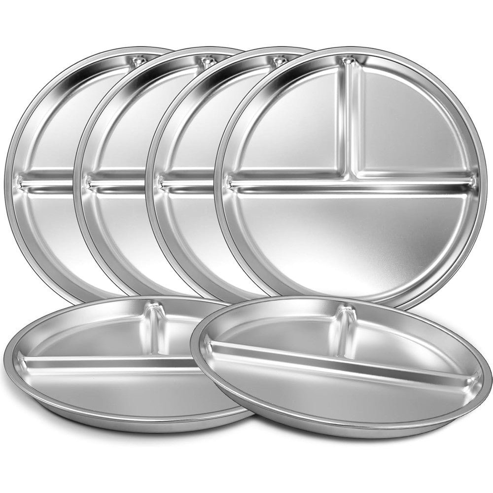 Ewfen stainless steel kids divided dinner plates set of six