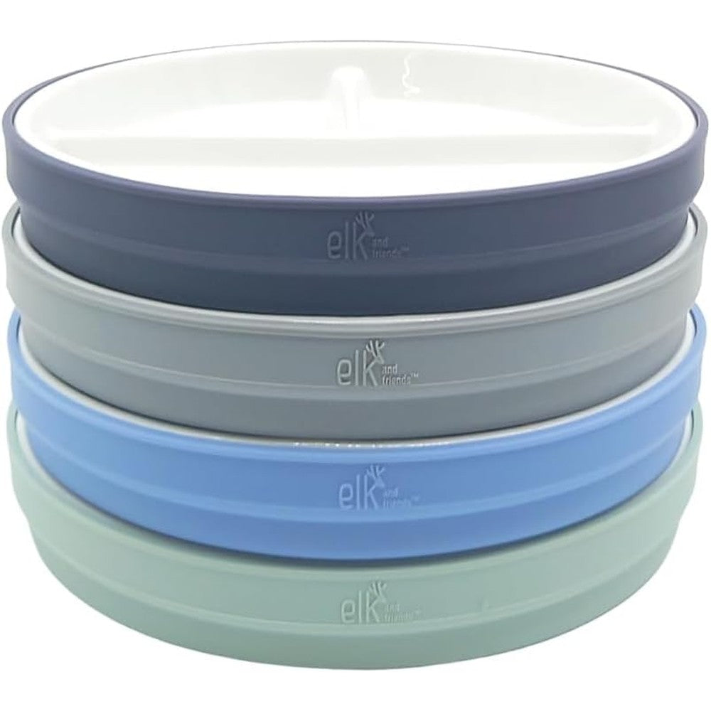 Elk and Friends porcelain divided plates with silicone sleeves front view