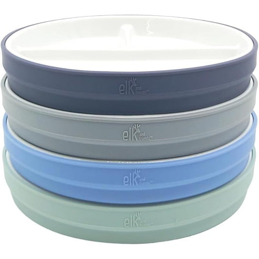 Elk and Friends porcelain divided plates with silicone sleeves front view