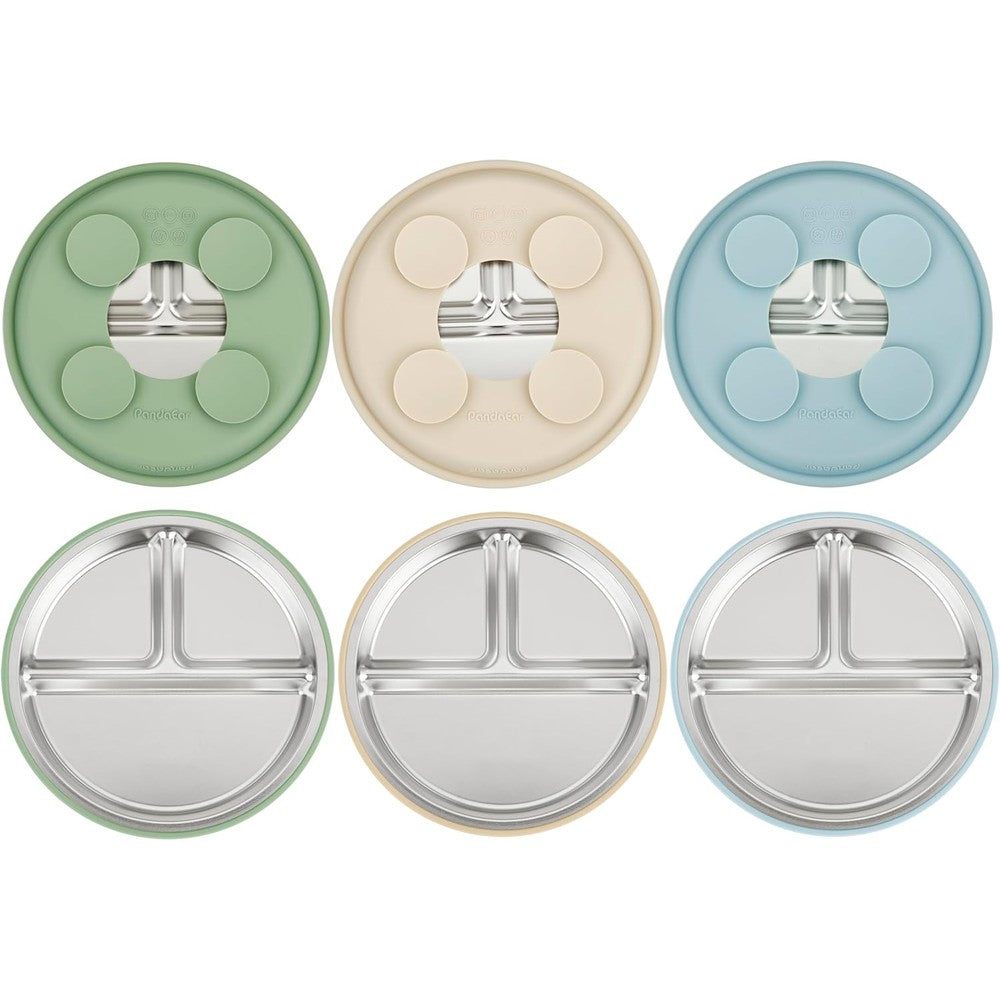 PandaEar 3 pack stainless steel baby suction plates set