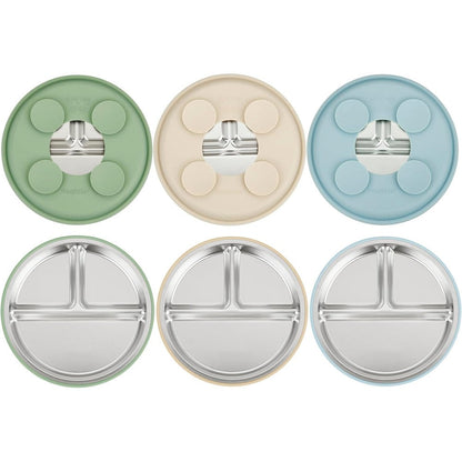 PandaEar 3 pack stainless steel baby suction plates set