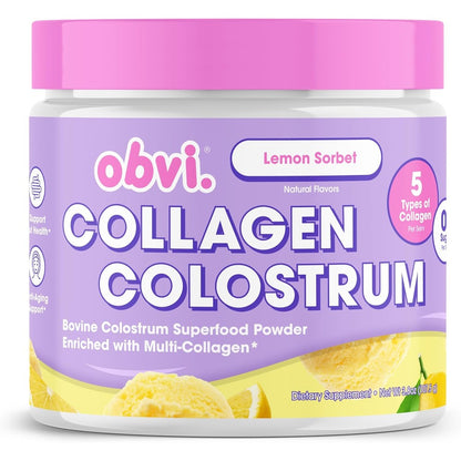 Obvi Collagen Peptide Colostrum Powder Lemon Sorbet front jar view