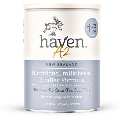 Haven USA Premium A2 Grass Fed Cow Milk Toddler Formula front container view showing nutritional benefits