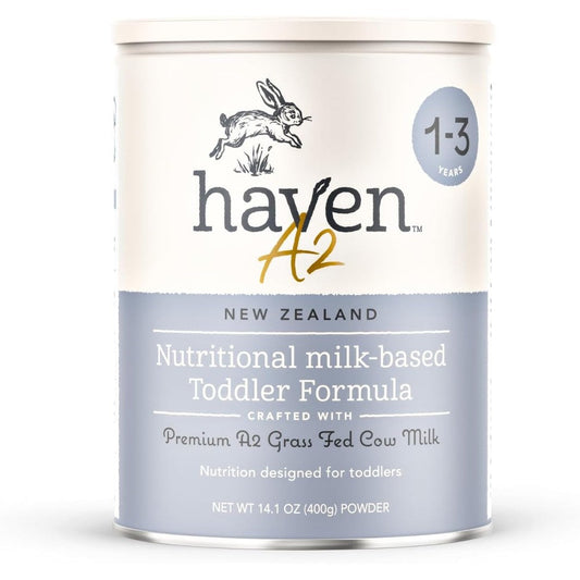 Haven USA Premium A2 Grass Fed Cow Milk Toddler Formula front container view showing nutritional benefits