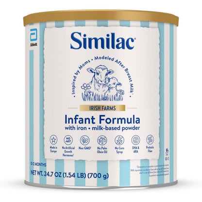 Similac Irish Farms infant formula front view of 24.7 ounce can