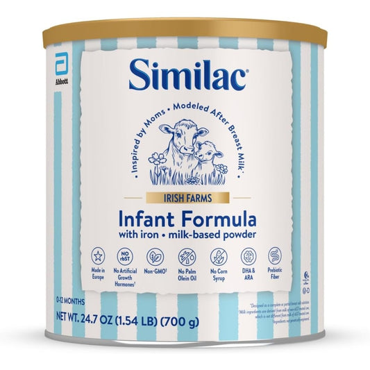 Similac Irish Farms infant formula front view of 24.7 ounce can