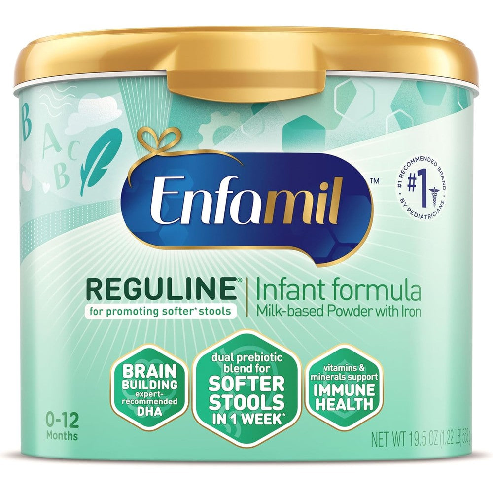 Enfamil Reguline infant formula powder front view tub package